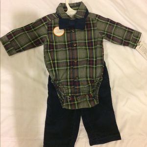Newborn Fall dress shirt with bow tie and pant set